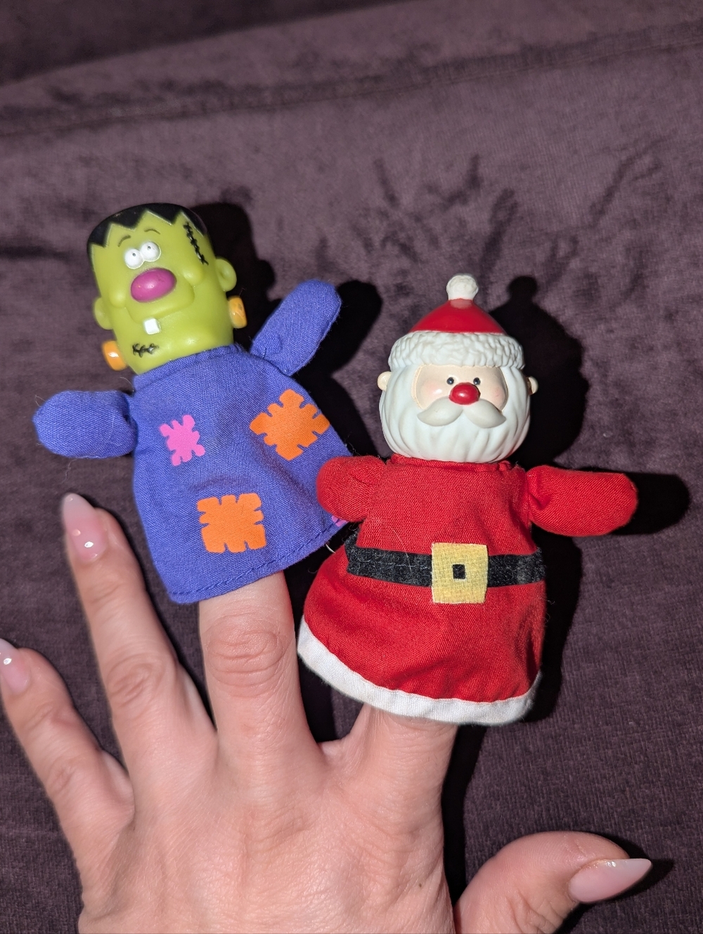 Vintage Russ Santa‎ Claus & Frankenstein Finger Puppet Set